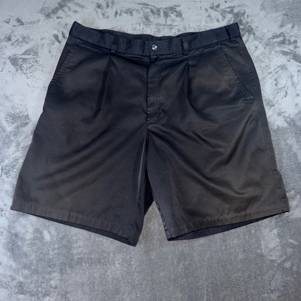 Mens 40 Nike Golf Shorts Black Excellent Pleated Athletic Casual Swoosh Logo